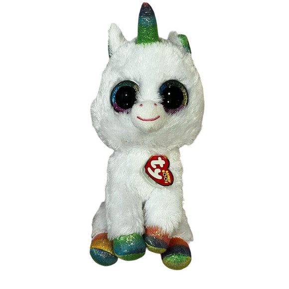 Ty Beanie Boos Medium Pixy White Rainbow Unicorn Stuffed Animal Plush 9" - Picture 1 of 4